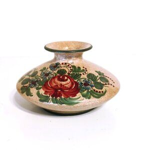 Biagioli Gubbio Vintage Italian Made Hand Painted Floral Pottery Vase